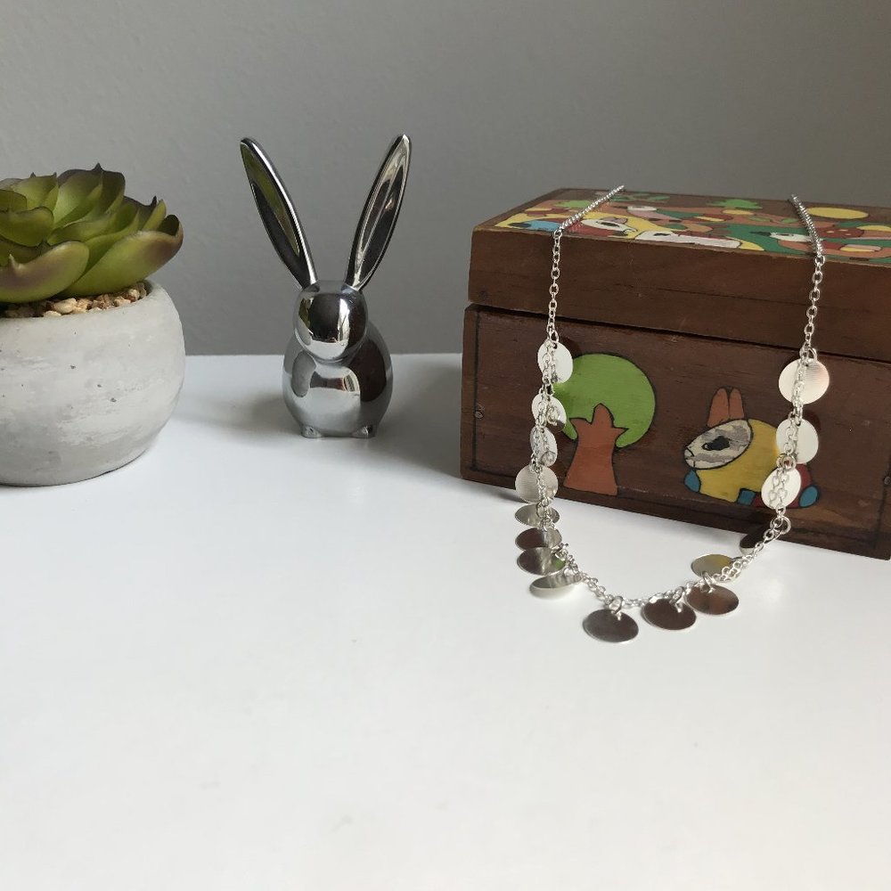 Boho Silver-Tone Disc Necklace